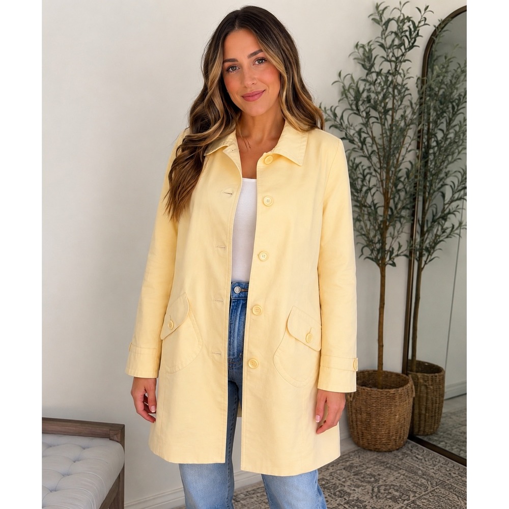 Ann Taylor LOFT Butter Yellow Cotton Blend Long Jacket Coat Size Small